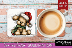 Whimsical Christmas Square Coaster - Cute Animal Coaster PNG Product Image 1