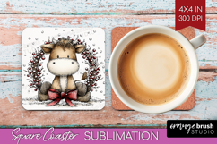 Whimsical Christmas Square Coaster - Cute Animal Coaster PNG Product Image 1