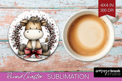 Whimsical Christmas Round Coaster - Cute Animal Coaster PNG Product Image 1