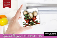 Whimsical Christmas Magnet Sublimation - Cute Animal Square Product Image 1