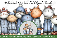 Whimsical Christmas Cat Clipart Sublimation Product Image 1