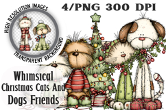 Whimsical Christmas Cats And Dogs Friends Product Image 1