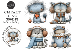 Whimsical Christmas Cats Clipart Product Image 1