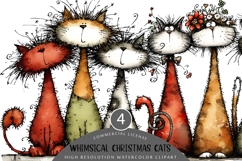 Whimsical Christmas Cats Clipart, Hand-Drawn Festive Cat PNG Product Image 1