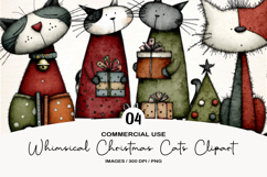 Whimsical Christmas Cats Clipart PNG Product Image 1