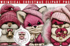 Whimsical Pink Christmas Animals Clipart - Cozy Winter PNG Product Image 1