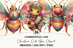 Whimsical Christmas Cute Bee Clipart Product Image 1