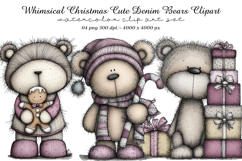 Whimsical Christmas Cute Denim Bears Clipart Product Image 1