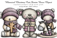 Whimsical Christmas Cute Denim Bears Clipart Product Image 1