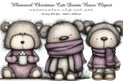 Whimsical Christmas Cute Denim Bears Clipart Product Image 1