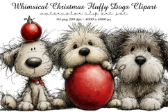 Whimsical Christmas Fluffy Dogs Clipart Product Image 1