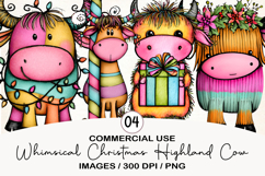 Whimsical Christmas Highland Cow Clipart Product Image 1
