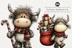 Whimsical Christmas Highland Cow Clipart Product Image 1