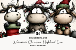 Whimsical Christmas Highland Cow Clipart Product Image 1