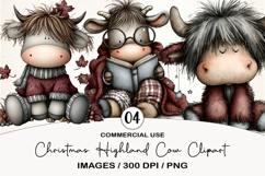Whimsical Christmas Highland Cow Clipart Product Image 1