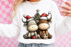 Whimsical Christmas Highland Cow Clipart Product Image 2