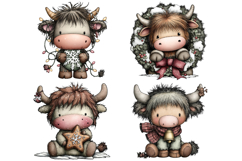 Whimsical Christmas Highland Cow Clipart Product Image 2