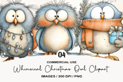 Whimsical Christmas Owl Clipart Product Image 1