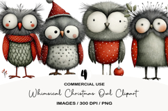Whimsical Christmas Owl Clipart Product Image 1