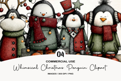 Whimsical Christmas Penguin Clipart Product Image 1