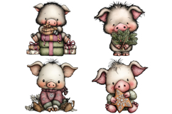 Whimsical Christmas Pig Clipart Product Image 2