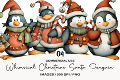Whimsical Christmas Santa Penguin Clipart Product Image 1