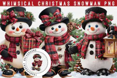 Whimsical Christmas Snowman PNG | Red Plaid Winter Clipart Product Image 1