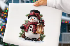 Whimsical Christmas Snowman PNG | Red Plaid Winter Clipart Product Image 3
