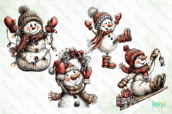 Whimsical Christmas Snowmans Clipart Product Image 1