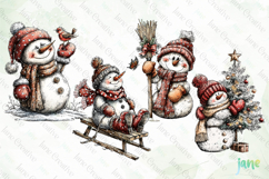 Whimsical Christmas Snowmans Clipart Product Image 1
