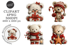 Whimsical Christmas Teddy Bear Blue Clipart Product Image 1