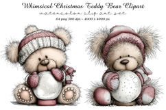 Whimsical Christmas Teddy Bear Clipart Product Image 1