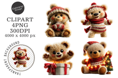 Whimsical Christmas Teddy Bear Clipart Product Image 1