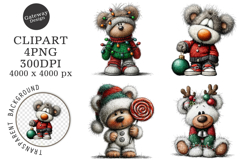 Whimsical Christmas Teddy Bear Clipart Product Image 1