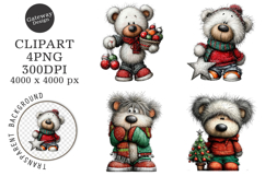 Whimsical Christmas Teddy Bear Clipart Product Image 1