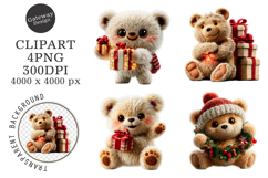 Whimsical Christmas Teddy Bear Clipart Product Image 1