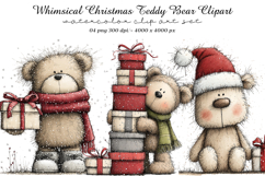 Whimsical Christmas Teddy Bear Clipart Product Image 1