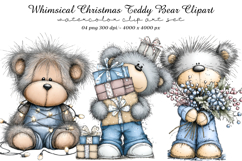 Whimsical Christmas Teddy Bear Clipart Product Image 1
