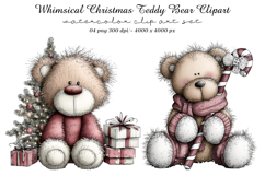 Whimsical Christmas Teddy Bear Clipart Product Image 1
