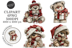 Whimsical Christmas Teddy Bear Clipart Product Image 1