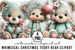 Whimsical Christmas Teddy Bear Clipart Product Image 1