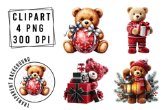 Whimsical Christmas Teddy Bear Clipart Product Image 1