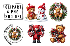 Whimsical Christmas Teddy Bear Clipart Product Image 1