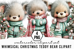 Whimsical Christmas Teddy Bear Clipart Product Image 1