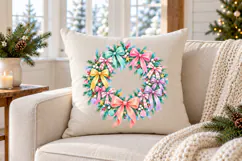 Colorful Christmas Wreath PNG, Pastel Holiday Wreath Product Image 2