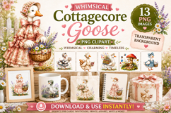 Whimsical Cottagecore Goose PNG Clipart Bundle | 13 PNG Product Image 1