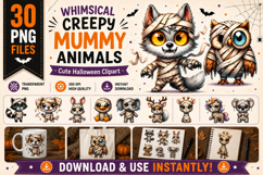Whimsical Creepy Mummy Animals Clipart Bundle PNG Product Image 1