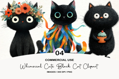 Whimsical Cute Black Cat Clipart Product Image 1