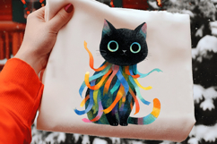 Whimsical Cute Black Cat Clipart Product Image 2