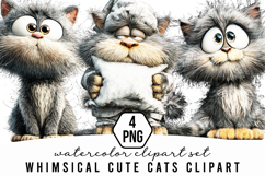 Whimsical Cute Cats Clipart Product Image 1